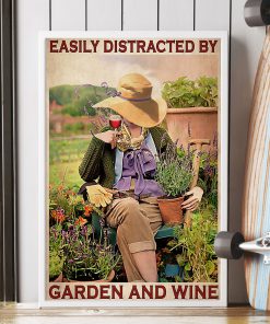 garden girl easily distracted by garden and wine retro poster 2