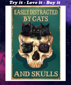 halloween easily distracted by cats and skulls retro poster