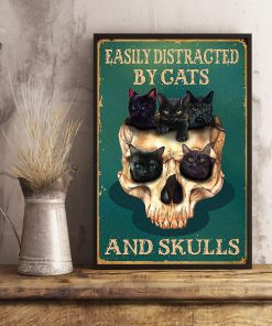 halloween easily distracted by cats and skulls retro poster 3