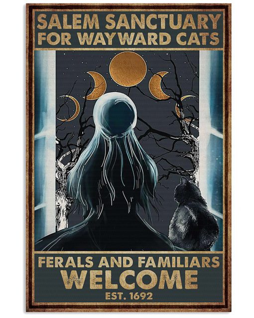 halloween girl and black cat salem sanctuary for wayward cats ferals and familiars welcome retro poster 1