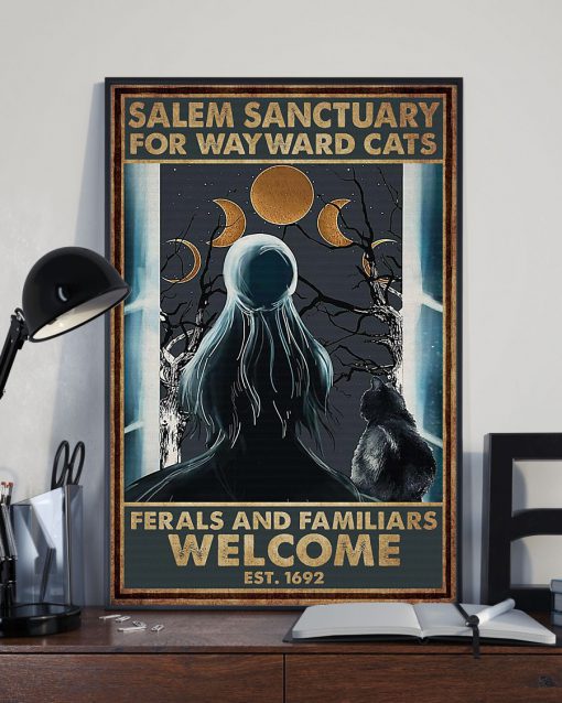 halloween girl and black cat salem sanctuary for wayward cats ferals and familiars welcome retro poster 2
