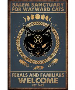 halloween salem sanctuary for wayward cats ferals and familiars welcome black cat retro poster 1