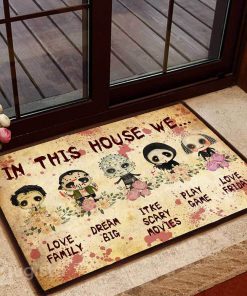 horror killers chibi in this house we love family doormat 1