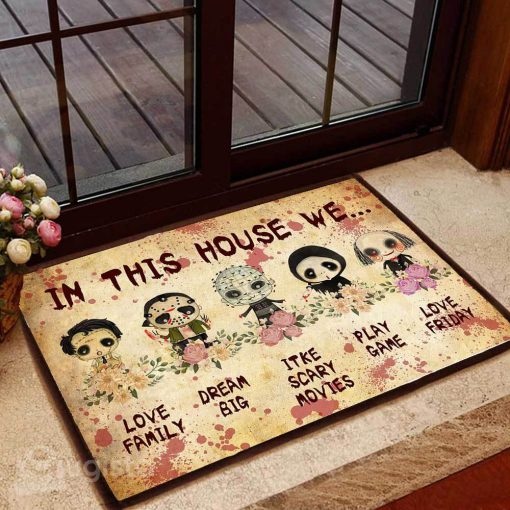 horror killers chibi in this house we love family doormat 1 - Copy (2)