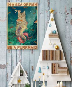 in a sea of fish be a purrmaid cat retro poster 4