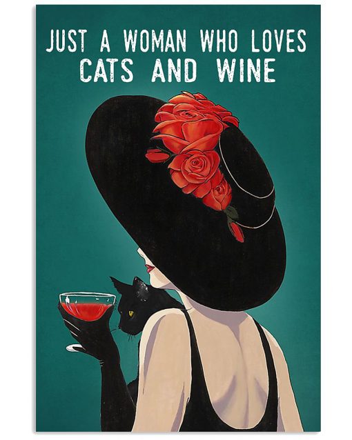 just a woman who loves cats and wine retro poster 1