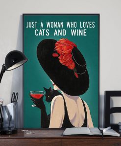 just a woman who loves cats and wine retro poster 2