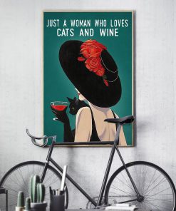 just a woman who loves cats and wine retro poster 3
