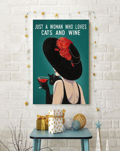 just a woman who loves cats and wine retro poster 4
