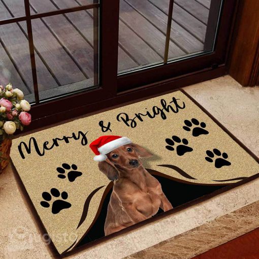 merry and bright dachshund christmas doormat 1