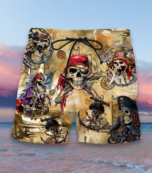 pirate skull full printing hawaiian shorts 1