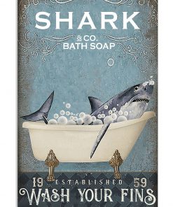 shark co and bath soap established wash your fins retro poster 1