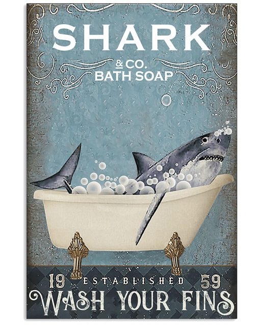 shark co and bath soap established wash your fins retro poster 1