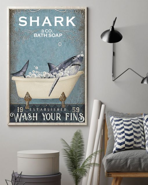 shark co and bath soap established wash your fins retro poster 2