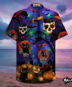 skull black cat halloween full printing hawaiian shirt 2
