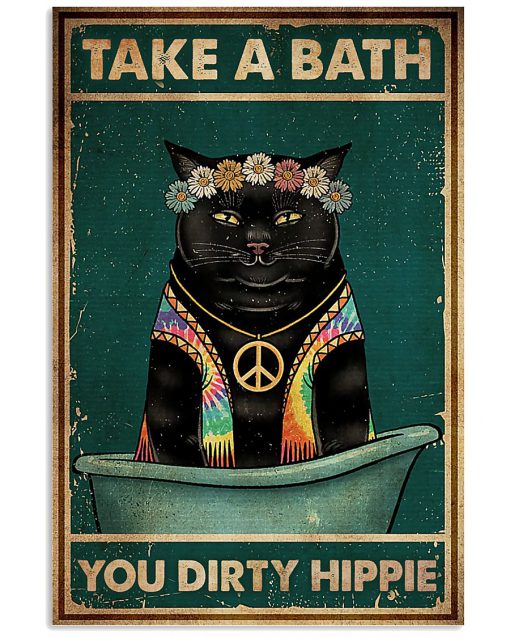 take a bath you dirty hippie black cat retro poster 1