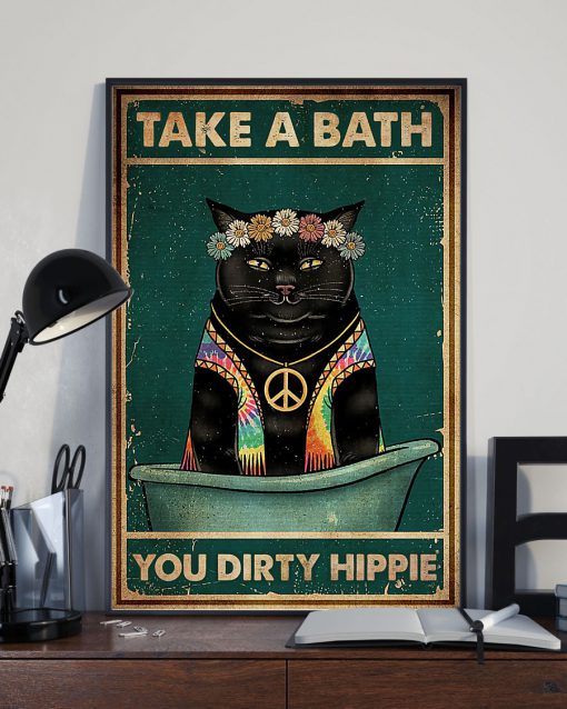 take a bath you dirty hippie black cat retro poster 2