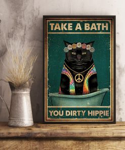 take a bath you dirty hippie black cat retro poster 3