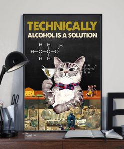 technically alcohol is a solution cat retro poster 2