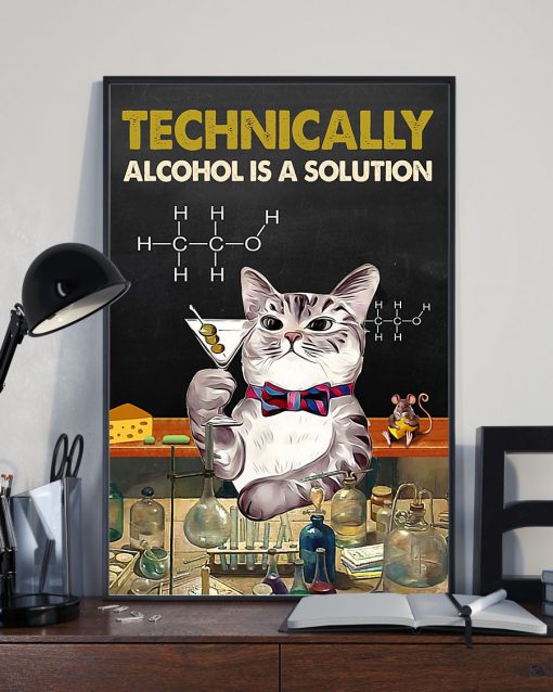 technically alcohol is a solution cat retro poster 2