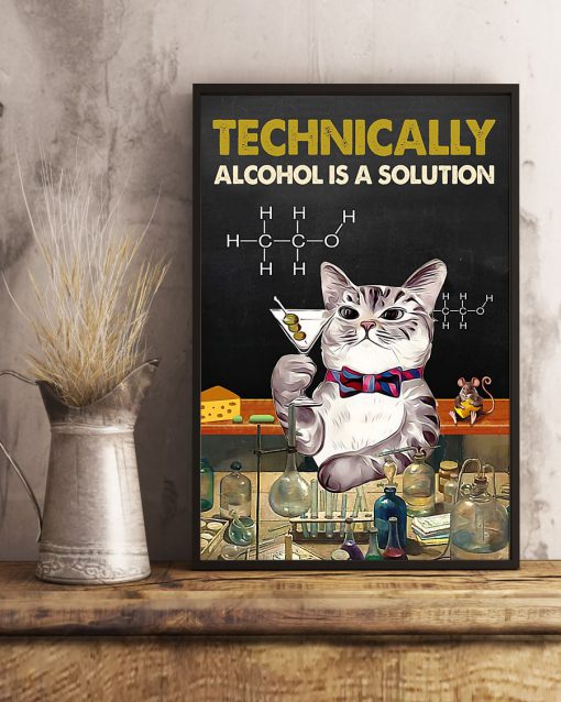 technically alcohol is a solution cat retro poster 3