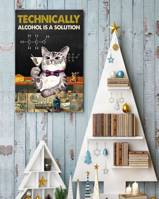 technically alcohol is a solution cat retro poster 4