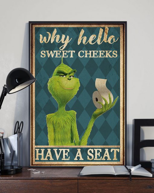 the grinch why hello sweet cheeks have a seat retro poster 2