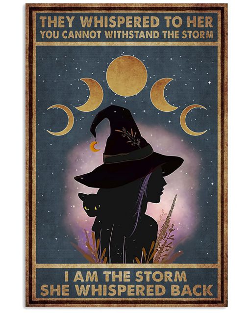 they whispered to her you can't withstand the storm witch girl and black cat retro poster 1