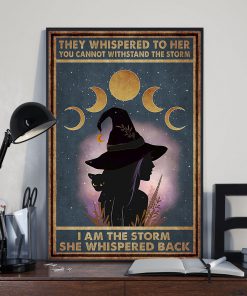 they whispered to her you can't withstand the storm witch girl and black cat retro poster 2