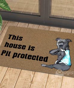 this house is pit protected i love mom tattoo doormat 1