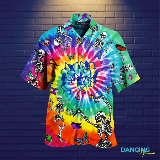 tie dye dancing skeletons full printing hawaiian shirt 3
