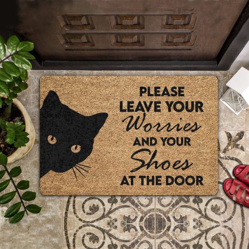 vintage black cat please leave your worries and your shoes doormat 1 - Copy (2)