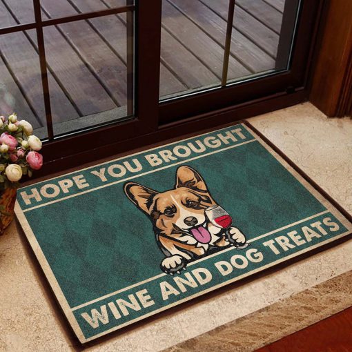 vintage corgi hope you brought wine and dogs treats doormat 1 - Copy (3)
