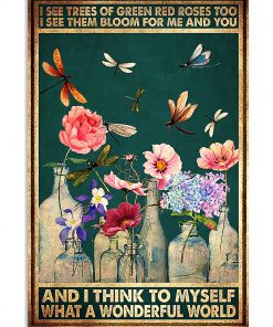 vintage dragonfly and flower i see trees of green red roses poster 1