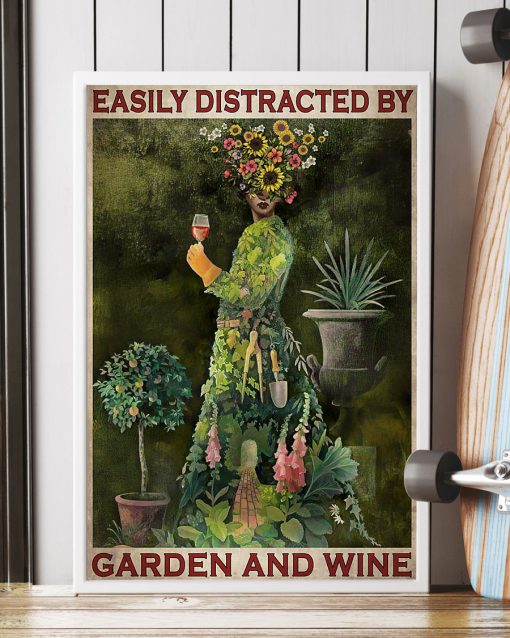 vintage garden girl easily distracted by garden and wine poster 2