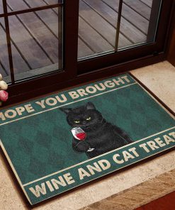vintage hope you brought wine and cat treats doormat 1