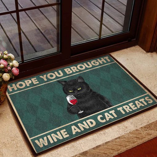 vintage hope you brought wine and cat treats doormat 1 - Copy