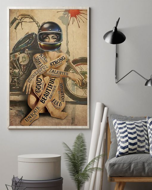 vintage motorcycle girl i am strong beautiful smart poster 2