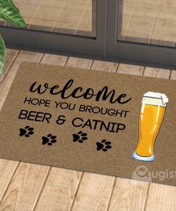 vintage welcome hope you brought beer and catnip doormat 1