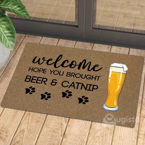 vintage welcome hope you brought beer and catnip doormat 1 - Copy