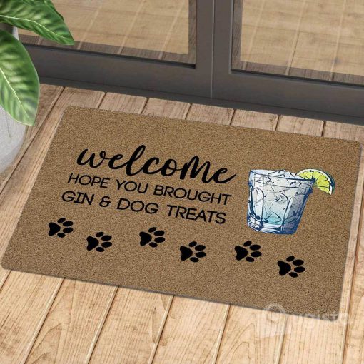 vintage welcome hope you brought gin and dog treats doormat 1