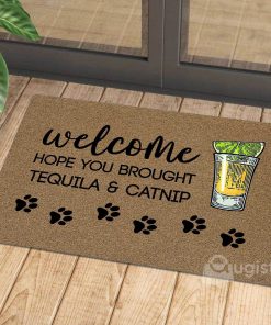 vintage welcome hope you brought tequila and catnip doormat 1
