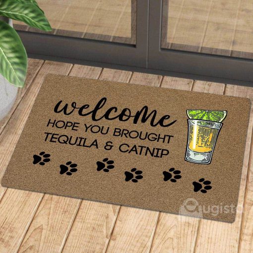 vintage welcome hope you brought tequila and catnip doormat 1