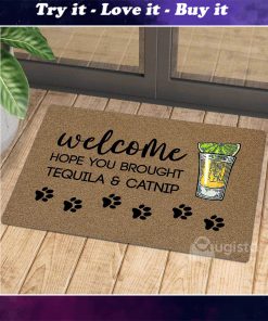 vintage welcome hope you brought tequila and catnip doormat