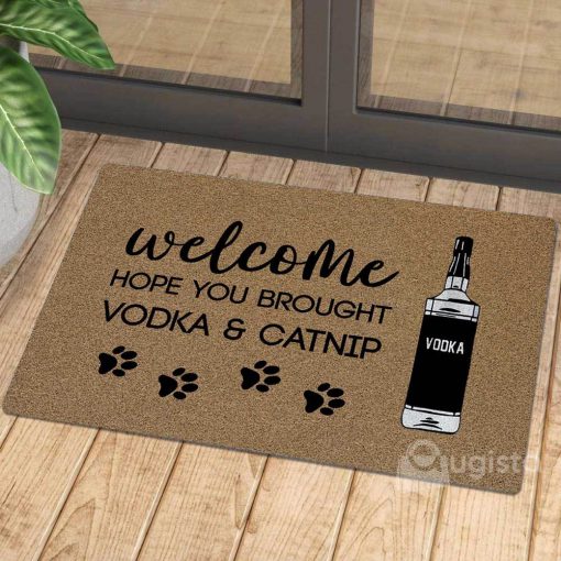 vintage welcome hope you brought vodka and catnip doormat 1