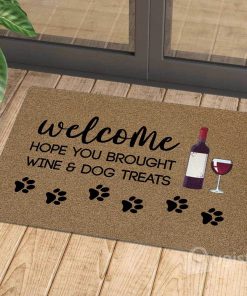 vintage welcome hope you brought wine and dog treats doormat 1
