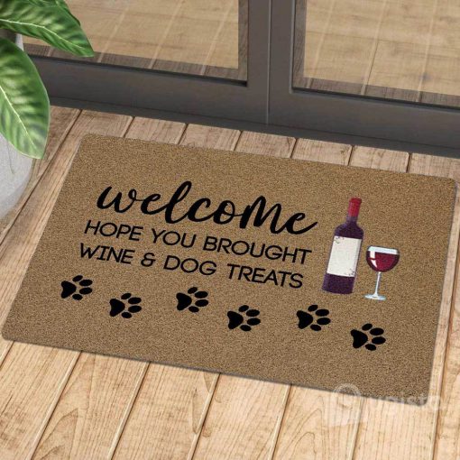 vintage welcome hope you brought wine and dog treats doormat 1