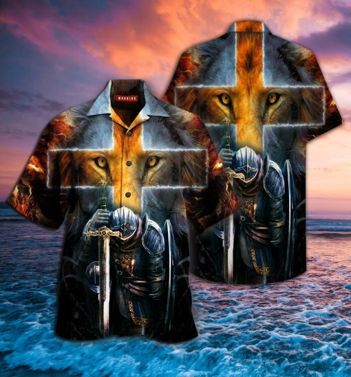 warrior of Christ lion cross full printing hawaiian shirt 1 - Copy