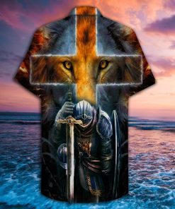 warrior of Christ lion cross full printing hawaiian shirt 2