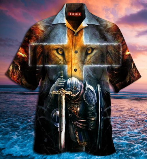 warrior of Christ lion cross full printing hawaiian shirt 3